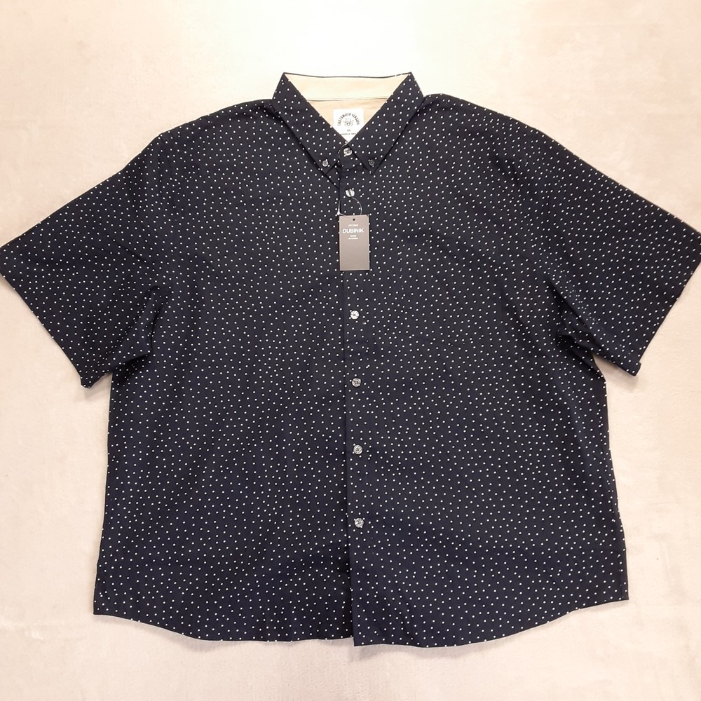 Dubinik Mens Short Sleeve Button Shirt Sz.3XL Navy Polka Dot Cotton New!